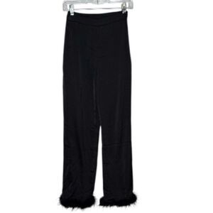 Lulus Flair Straight Leg Chic Black Pants with Feather Trim. Size XS. NWT.